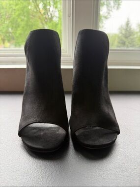 Women's Black Open-Toe Suede Booties
